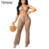 Yipinpay Summer Tassel Feather Women 2 Sets Sexy V Neck Bra Top And Hollow Out Pants Set Female Fashion Beach Party Outfits