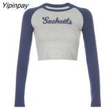 Yipinpay Women T-Shirt Tops Grunge Summer Letter Fashion Sexy Casual Korean Pullover Vintage Long Sleeve Harajuku Y2k Aesthetic Clothes