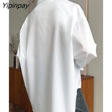 Yipinpay 2023 Spring Office Lady Full Sleeve Women White Long Shirt Minimalist Button Up Woman Tunic Blouse Work Female Clothing