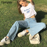 Yipinpay T-shirt O-Neck Letter Tank Maiden Crop Top Tshirt Summer Sexy Women Streetwear Y2K Party Casual Club