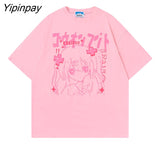 Yipinpay Women T-Shirt Oversize Y2k Tops Tees Anime Summer Cotton Gothic Print Vintage Graphic Harajuku Aesthetic Kawaii Korean Clothing