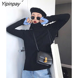 Yipinpay 2023 Winter Minmalist Fake Two Pieces Turleneck Sweater Women Korean Style Long Sleeve Ladies Knit Pullovers Female Tops