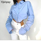 Yipinpay 2023 Spring New In Minimalist Long Sleeve Cotton White Shirt Y2K Loose Button Ladies Crop Tops Party Sexy Female Blouse