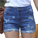 Yipinpay Cotton Stretch Ripped Curly Jean Shorts Women High Waist Summer 2023 Streetwear With Pockets Sexy Skinny Hole Denim Shorts