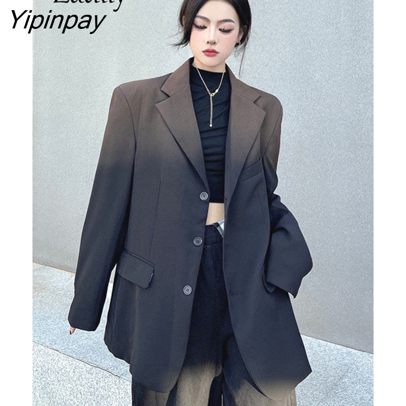 Yipinpay 2023 Spring New In Gradient Loose Women Blazer Streetwear Oversize Long Sleeve BF Ladies Suit Winter Female Blazers
