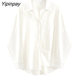 Yipinpay Minimalist Full Sleeve Oversize Black Women Basic Shirt Button Up Loose Woman Tuic Blouses 2023 Spring Female Long Tops