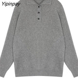 Yipinpay 2023 Winter Korean Style Long Sleeve Knit Sweater Women Minimalist Turleneck Button Ladies Pullover Female Clothing Tops