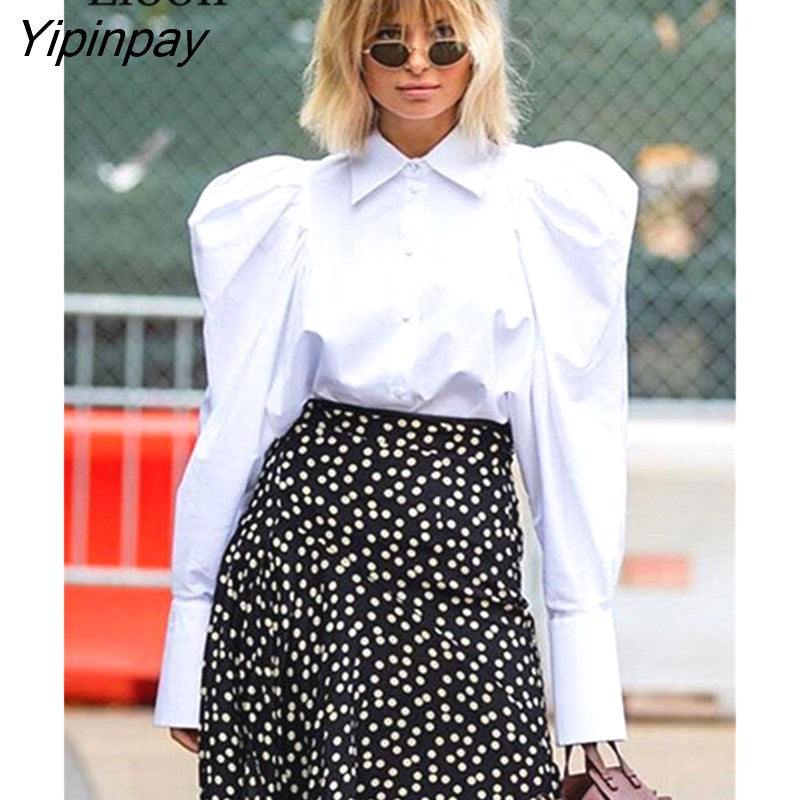 Yipinpay Sleeve Shirts Loose Tops And Blouses Women Button Up Cardigan 2023 Spring Long Sleeve Turndown Collar White Baggy Blouse