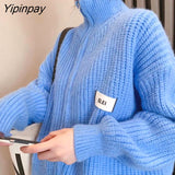 Yipinpay Autumn Y2K Knit Button Women's Sweater Street Style Long Sleeve Zipper Loose Cardigan Coat 2023 Winter Outerwear Clothing