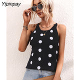 Yipinpay Polka Dot Tank Sexy Knitted Top Summer 2023 Women Rave Outfits Streetwear Sleeveless Basic Vest Knitwear Cute Crop Tops