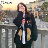 Yipinpay 2023 Winter Christmas Party Bear Embroidery Red Knitted Cardigan Women Sweet Button Ladies Sweater Coat Female Clothing