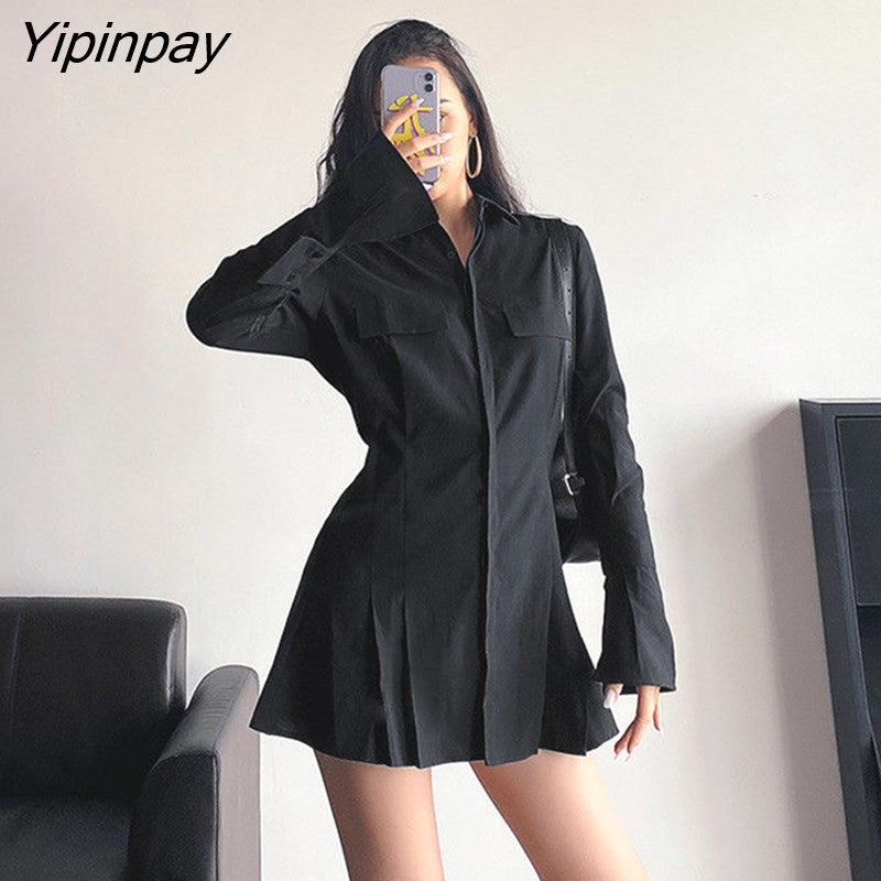 Yipinpay 2023 Spring Minimalist Full Sleeve Women Long Shirt Korea Style Button Up Solid Color Slim Woman Blouse Female Tops