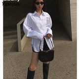 Yipinpay Spring Streetwear Full Sleeve Women Long Shirt Folds Slim Button White Ladies Blouse Free Shipping Female Shirts Clothe Top