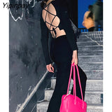 Yipinpay 2023 Autumn Long Sleeve Knit Black Shirt Women Sexy Backless Slim Ladies Crop Tops Korean Style Female Clothing Blouse