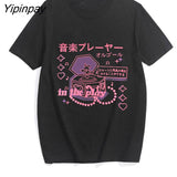 Yipinpay Loose Oversize T Shirt Anime cartoon Print Short Sleeve Shirt Women Black Streetwear vintage clothing dropshipping tops