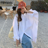 Yipinpay 2023 Spring Streetwear Oversize Women's White Basic Shirt Long Sleeve Button Up Tunic Blouse Loose Female Clothing Tops