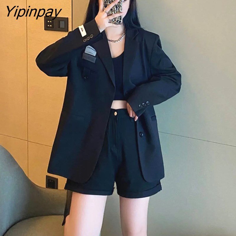 Yipinpay 2023 Autumn Korean Style Long Sleeve Patch Designs Women Blazer Office Lady Suit Blazers Winter Female Loose Clothing