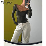 Yipinpay Off Shoulder Long Sleeve T-Shirt Women Spring Casual Party Street Tops 2023 Solid Base Tees Female Cropped Y2K Shirts