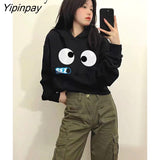 Yipinpay 2023 Autumn Casual Cartoon Print Women Hoodies Korean Style Long Sleeve Loose Short Sweatshirt Pullovers Female Tops