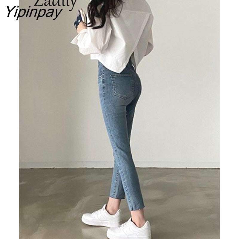 Yipinpay 2023 Spring New Casual Long Sleeve Women White Shirt Korea Style Solid Button Split Woman Crop Tops Blouse Party Clothing