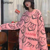 Yipinpay Streetwear Oversize Female Pullover Kawaii crocodile Embroidery Hip Hop Knit Women Sweater Winter Loose Woman Clothing