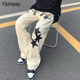 Yipinpay Women's Jeans Star Pants Oversize Trousers Korean Fashion Hip Hop Harajuku High Waist Y2k Streetwear Aesthetic Female Clothing