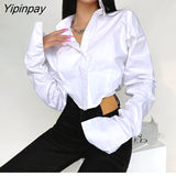 Yipinpay 2023 Spring New In Minimalist Long Sleeve Cotton White Shirt Y2K Loose Button Ladies Crop Tops Party Sexy Female Blouse