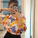 Yipinpay Spring Casual Graffiti Print Oversize Women's Tunic Shirt Blouse Long Sleeve Ladies Tops Plus Size Button Up Female Tops