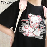 Yipinpay cartoon Bear top tees short sleeve Punk print Ulzzang clothes kawaii harajuku album Aesthetic vintage women Tshirt