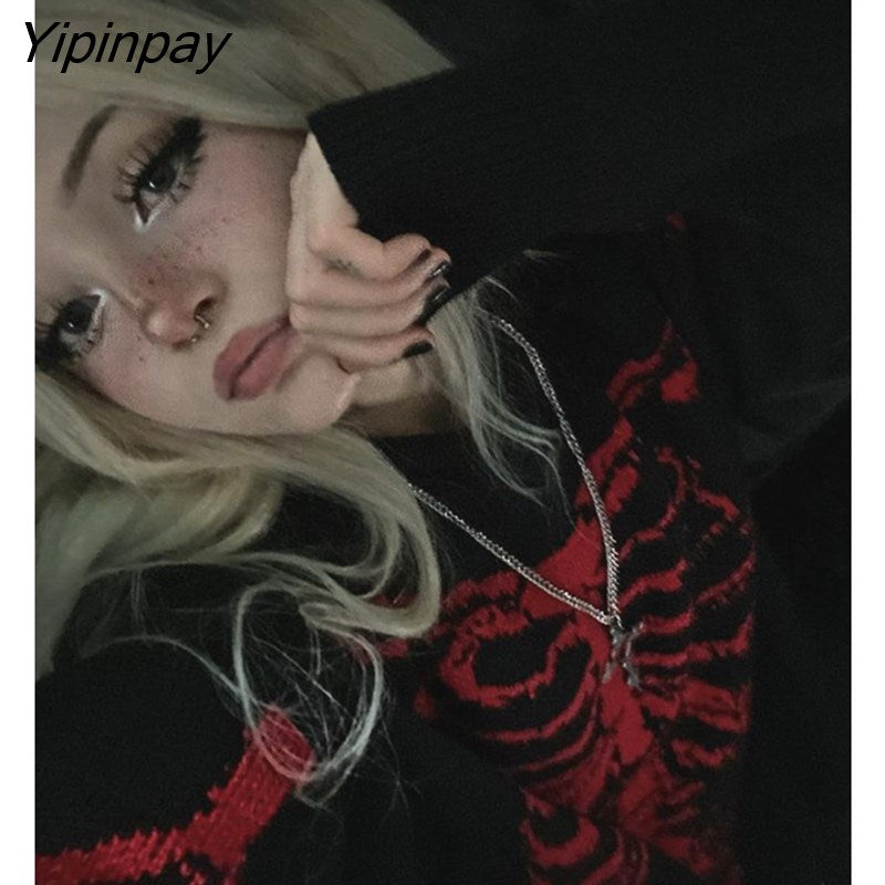 Yipinpay Skeleton Graphic Sweater Women's Oversized Hip Hop Streetwear Autumn Oversize Pullover Sweater for Men Fashion Sweaters