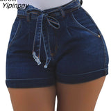 Yipinpay Ladies Short Jeans 2023 Cotton Blue Jean Shorts High Waist Women Summer Lace-Up Pockets Sexy Denim Woman Shorts