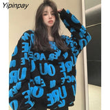Yipinpay 2023 Winter Oversize Long Sleeve Women Sweater Streetwear O Neck Letter Embroidery Knit Ladies Pullover Female Clothing