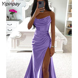 Yipinpay Satin Strapless Pleated Dress For Women 2023 Summer Elegant Festival Evening Lady Dress Sleeveless Side High Split Dress
