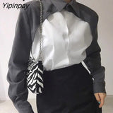 Yipinpay 2023 Spring Korean style Long Sleeve Button Up Women Shirt Office Lady Patchwork Ladies Blouse Fashion Work Clothes Tops