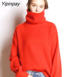 Yipinpay 2023 Winter Korean Style Long Sleeve Sweater Women Minimalist Turtleneck Loose Ladies Knit Pullover Female Clothing Tops