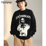 Yipinpay Sweater Women Y2k Tops Long Sleeve Jumper Knitted Skulls Coats Autumn Korean Gothic Grunge Harajuku Pullover Clothing