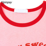 Yipinpay Pink Print Y2k Tank Top Summer Off Shoulder O Neck Sleeveless Fashion 90s Vintage Crop Tops Women Casual Sexy