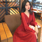 Yipinpay Spring Vintage Glitter Long Maxi Dress Women High Waist Long Sleeve Elegant Boho Women Dresses Plus Size Shiny Party Dress