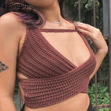 Yipinpay Sexy Bandage Knit Camis Women Short Corset Top Summer Backless Beach Tank Streetwear Drawstring Knitting Basic Crop Tops 319-2