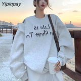 Yipinpay 2023 Winter Korean Style Oversieze Letter Print Thick Sweatshirt Women Minimalist Long Sleeve Hoodies Female Top Clothing