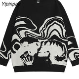 Yipinpay Men Sweater Skull Oversize Long Sleeve Tops Gothic Y2K Streetwear Winter Pullovers Knit Vintage Jumper Fashion Harajuku Clothing