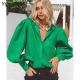 Yipinpay 2023 Spring Elegant Long Sleeve Loose Women Shirt Office Lady Solid Color Button Up Woman Tunic Blouse Work Clothing Top