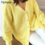 Yipinpay Knit Sweater Women Button Up Cardigan Long Sleeve Knitted Ribbed Tops Streetwear Autumn 2023 Winter Baggy Sweaters Coats