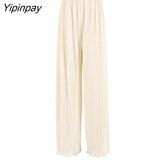 Yipinpay Pleated Printed Suit Women Long Sleeve V Neck Blouse And High Waist Pants Two Piece Sets Female Elegant Trousers Outfits