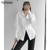 Yipinpay Street Style Long Sleeve Slim Waist White Shirt Women Button Up Za Shirts 2023 Summer New Fashion Tunic Blouse Clohting