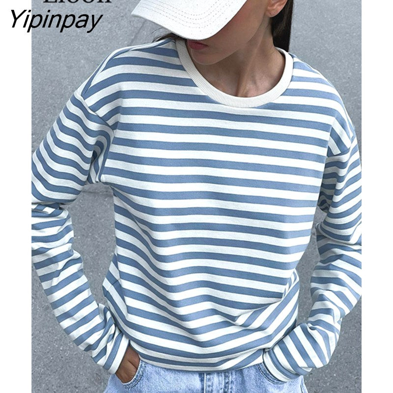 Yipinpay Stripe Baggy Sweater Women Pullovers Long Sleeve Loose Knitted Tops Female Jumpers Autumn Winter Streetwear Knit Sweaters