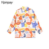 Yipinpay Spring Casual Graffiti Print Oversize Women's Tunic Shirt Blouse Long Sleeve Ladies Tops Plus Size Button Up Female Tops