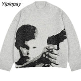 Yipinpay Women's Sweater Oversize Y2k Streetwear Winter Harajuku Goth Korean Fashion Pullovers Long Sleeve Tops Jumper Knit Clothes
