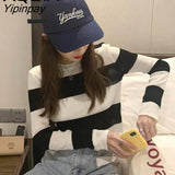 Yipinpay Spring Korean style Striped Women Sweater Long Sleeve Slim Short Womens Knitted Sweaters INS Fashion Female Pullovers