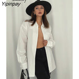 Yipinpay 2023 Spring Long Sleeve Minimalist Women's White Shirt Streetwear Zipper Up Pocket Women Tunic Blouse Causal Top Clothing